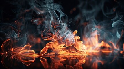 Fototapeta premium Fire flames texture on isolated black background. Perfect texture overlays for copy space. Generative Ai