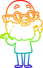 rainbow gradient line drawing cartoon curious man with beard and glasses