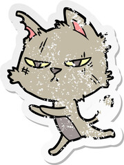 distressed sticker of a tough cartoon cat running