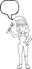 speech bubble cartoon capable woman with wrench