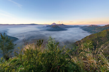 Morning view of mount Semeru and Bromo in east java