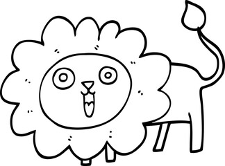 line drawing cartoon happy lion