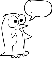speech bubble cartoon penguin with big eyes