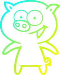 cold gradient line drawing cheerful pig cartoon