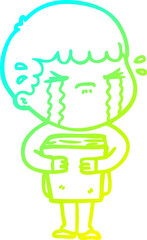 cold gradient line drawing cartoon man crying