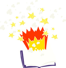 flat color illustration of a cartoon magic spellbook