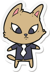 sticker of a confused cartoon business cat