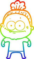 rainbow gradient line drawing cartoon happy old woman