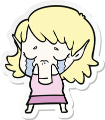 sticker of a cartoon crying elf girl