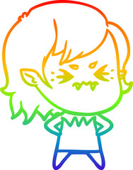 rainbow gradient line drawing annoyed cartoon vampire girl