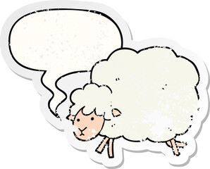 cartoon sheep and speech bubble distressed sticker