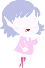 happy flat color style cartoon elf girl pointing