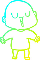cold gradient line drawing happy cartoon bald man