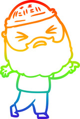 rainbow gradient line drawing cartoon man with beard