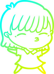cold gradient line drawing cartoon woman