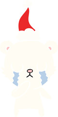 crying polar bear flat color illustration of a wearing santa hat