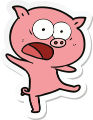 sticker of a cartoon pig shouting