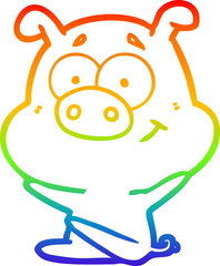 rainbow gradient line drawing happy cartoon pig