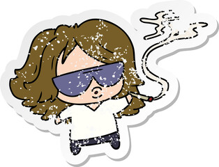 distressed sticker cartoon cute kawaii smoking a joint