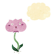 cartoon shocked flower with thought bubble