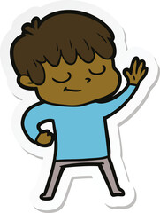 sticker of a cartoon happy boy