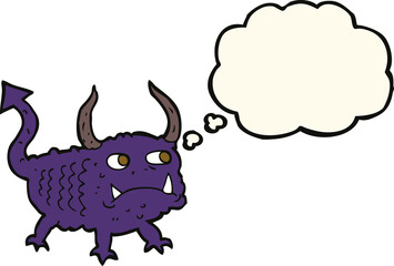 cartoon little demon with thought bubble