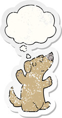 cartoon dog and thought bubble as a distressed worn sticker
