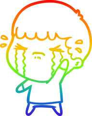 rainbow gradient line drawing cartoon man crying