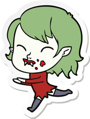 sticker of a cartoon vampire girl with blood on cheek