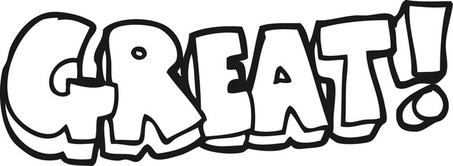 GREAT! black and white cartoon symbol