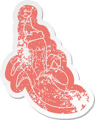 cartoon distressed sticker of a crying banana wearing santa hat
