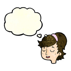 cartoon pretty female face with thought bubble