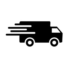 Delivery truck fast shipping flat vector icon illustration on white background, delivery truck silhouette, black delivery truck icon.