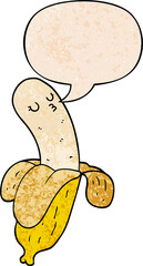 cartoon banana and speech bubble in retro texture style