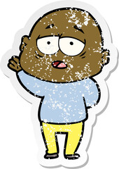 distressed sticker of a cartoon tired bald man