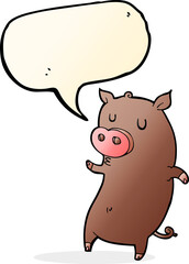 funny cartoon pig with speech bubble