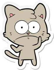 sticker of a cartoon nervous cat