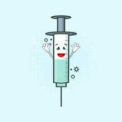 Cute Medical Injection Character Vector Illustration, A cute and friendly medical injection character designed for various medical-related purposes such as vaccination, medication, and healthcare