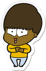 sticker of a cartoon happy boy