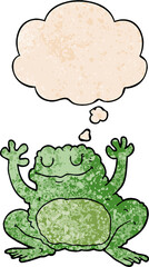 cartoon frog and thought bubble in grunge texture pattern style