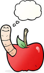 cartoon apple with worm with thought bubble