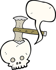 speech bubble cartoon axe in skull