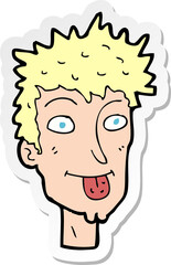 sticker of a cartoon man sticking out tongue
