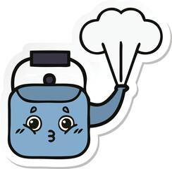 sticker of a cute cartoon steaming kettle