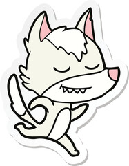 sticker of a friendly cartoon wolf