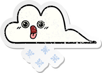 distressed sticker of a cute cartoon snow cloud