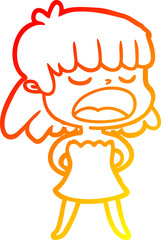 warm gradient line drawing cartoon woman talking loudly