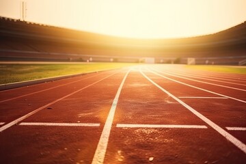 Red running track in a stadium. Running track in the stadium. Rubber coating. Generative Ai.