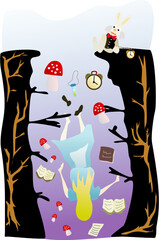Illustration of Alice falling in the hole