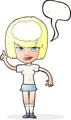 cartoon woman with idea with speech bubble